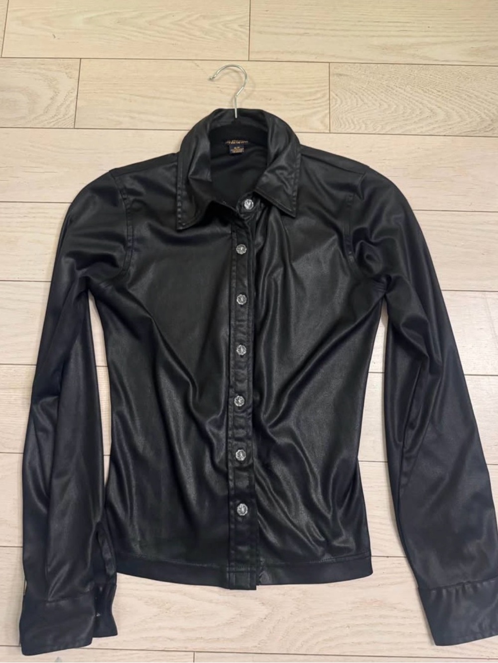 Black Faux Leather Button-Up Shirt